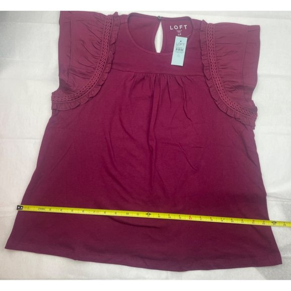 LOFT Women Petite Tiered Ruffle Mixed Media Top Large - Picture 6 of 16